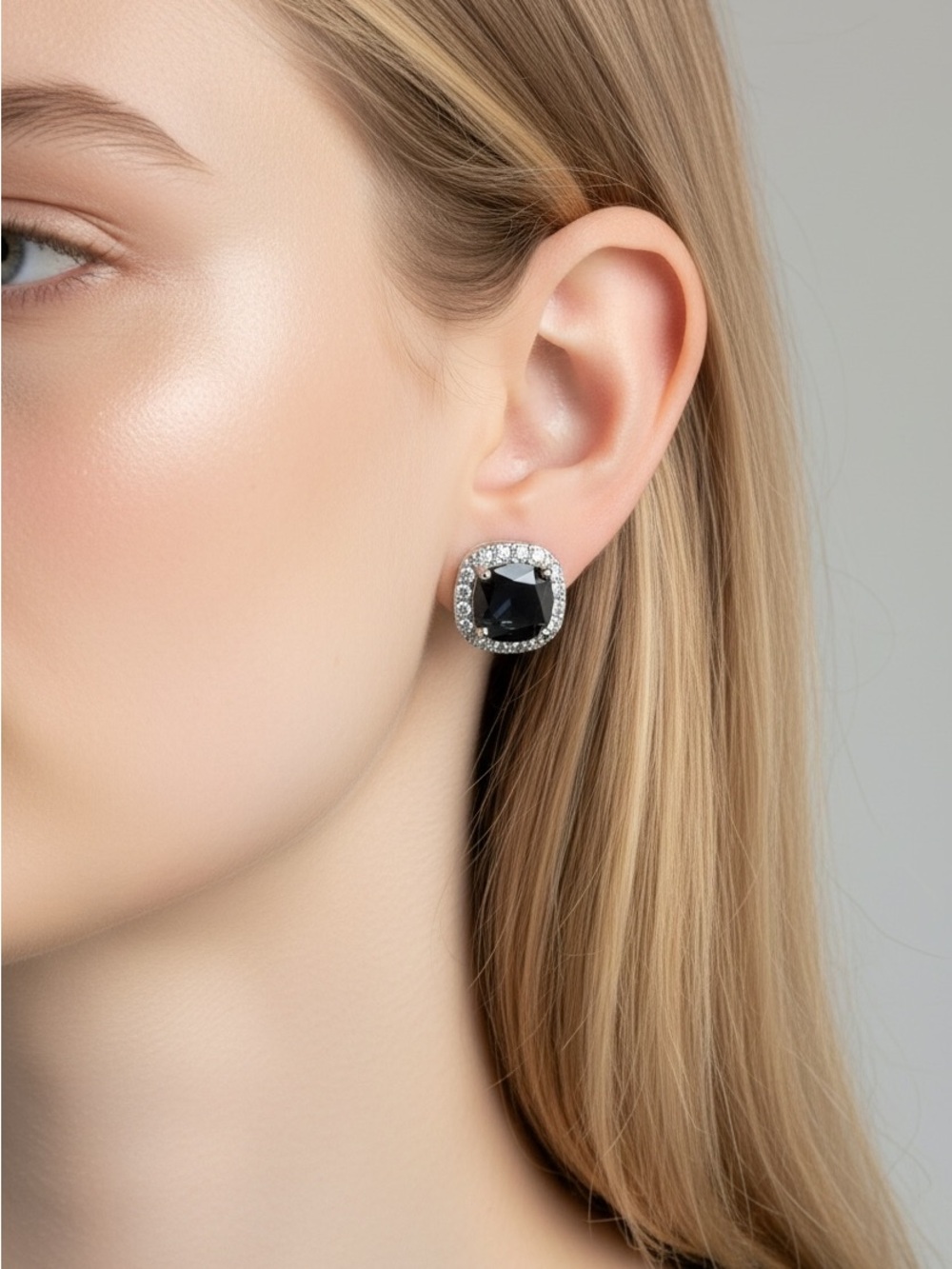10/8 Classic Black Cushion-Cut Halo Stud Earrings - Women's Jewelry
